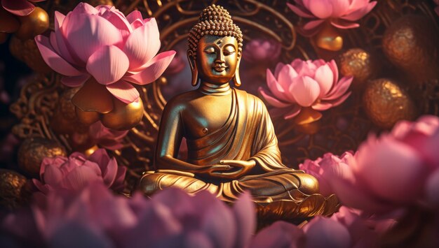 3d rendering of golden buddha statute