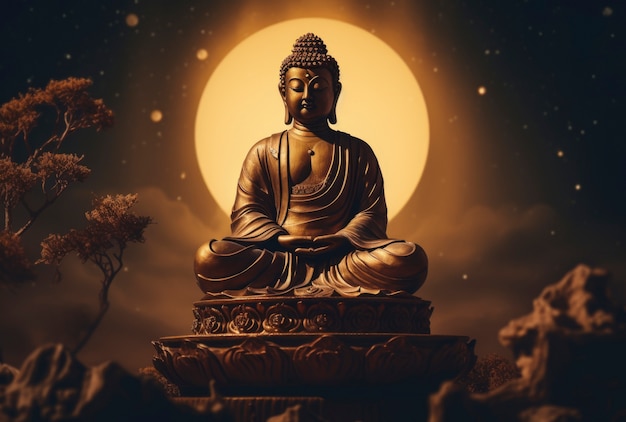 Free photo 3d rendering of golden buddha statute