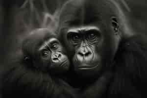 Free photo 3d rendering of gorilla portrait with baby