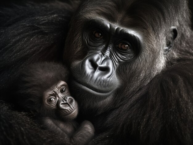 3d rendering of gorilla portrait with baby