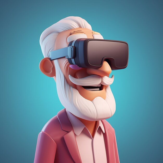 3d rendering of grandpa with vr glasses