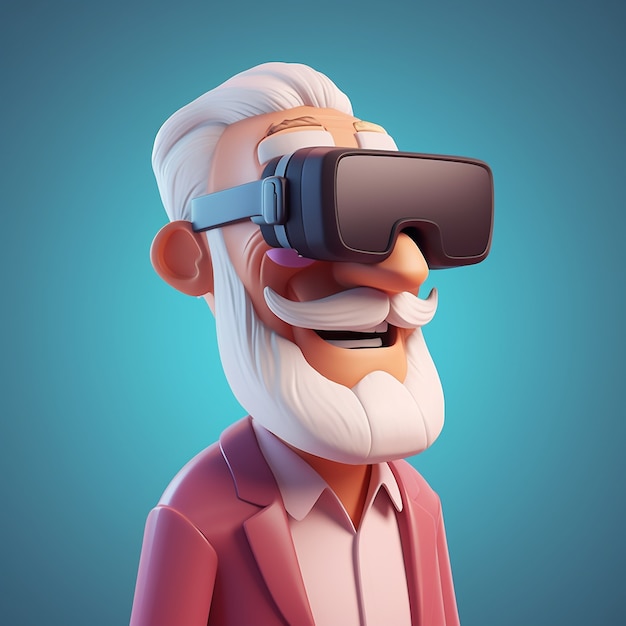 VR 안경을 쓴 할아버지의 3d 렌더링
