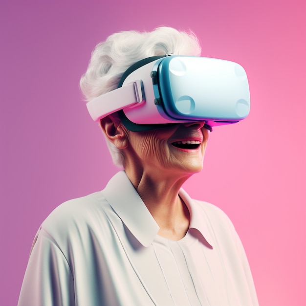 Free photo 3d rendering of granny with vr glasses