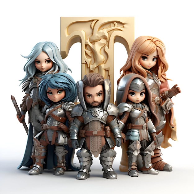 Free photo 3d rendering of a group of knights with a capital letter r