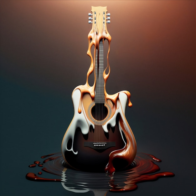 Free photo 3d rendering of guitar  melting