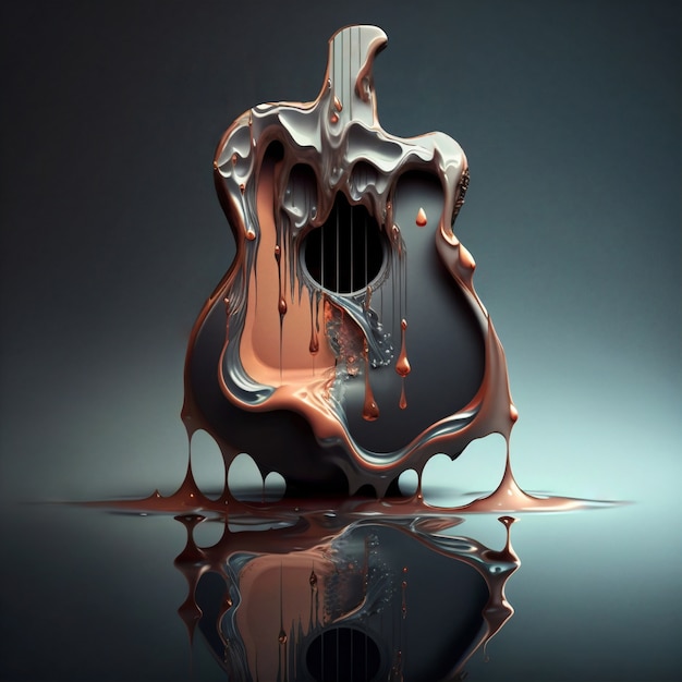 Free photo 3d rendering of guitar  melting