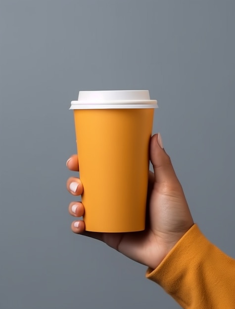 3d rendering of hand holding coffee cup