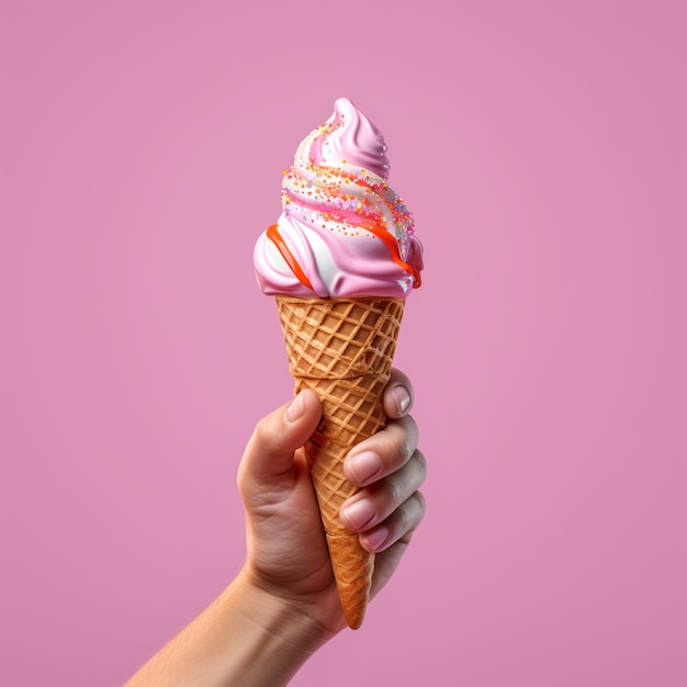 Free photo 3d rendering of hand holding ice cream