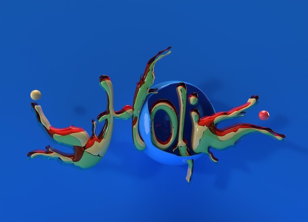 Free photo 3d rendering happy holi celebrations with paint splash colorful text design