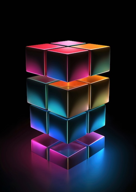 Free photo 3d rendering of holographic cube