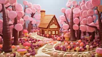 Foto gratuita rendering 3d di una casa fatta di caramelle