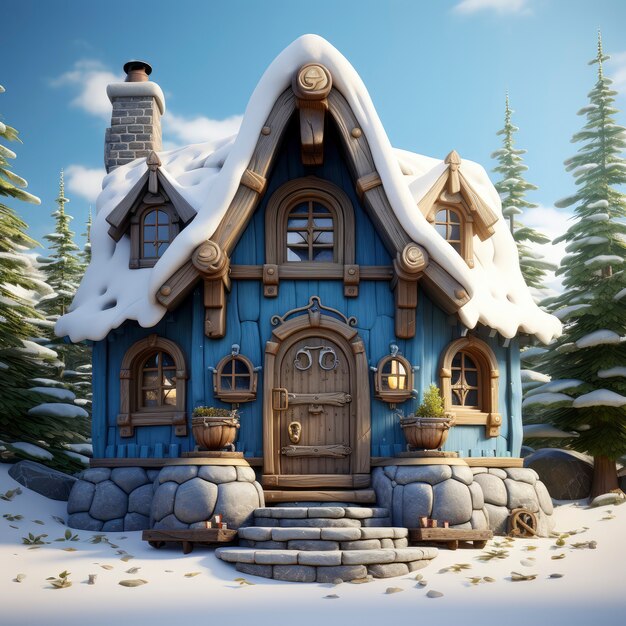3d rendering of house in winter time