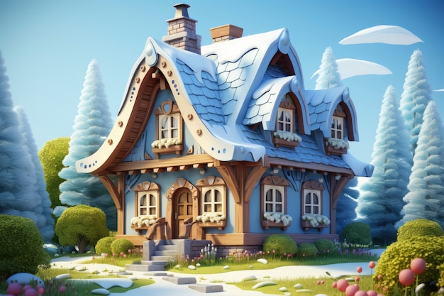 Free photo 3d rendering of house in winter time