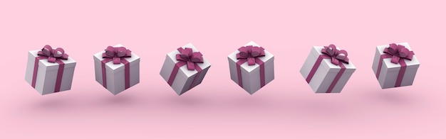 Free photo 3d rendering illustration of gift boxes with bows on a pink background