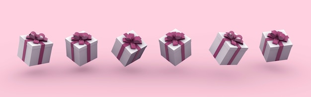 3d rendering illustration of gift boxes with bows on a pink background