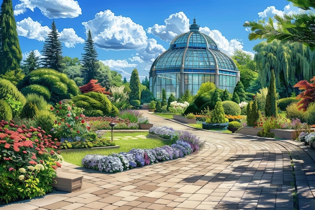 무료 사진 식물원 3d 렌더링 일러스트레이션