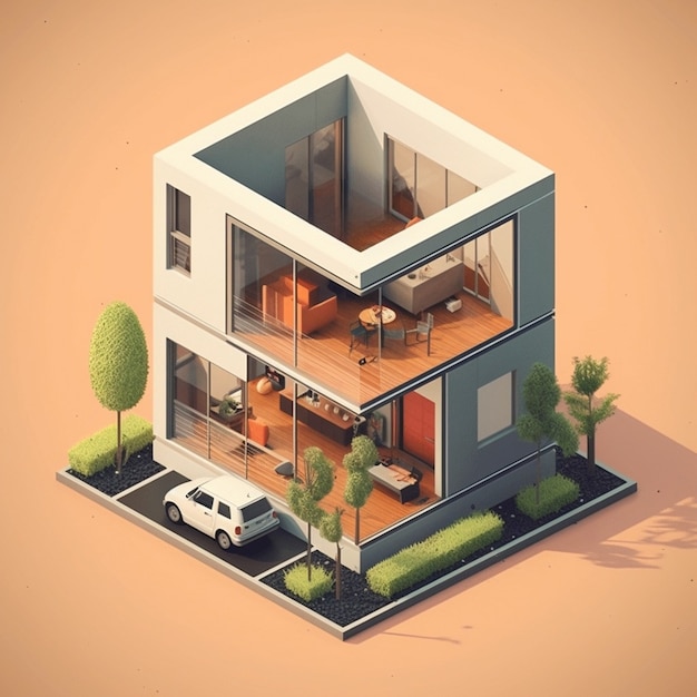 3d Rendering Of Isometric House Model