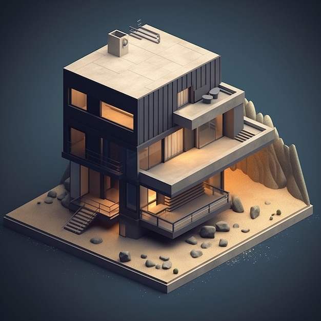 Free photo 3d rendering of isometric house model