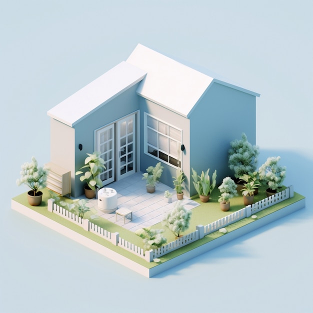 Foto gratuita rendering 3d di una casa isometrica