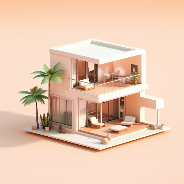 Foto gratuita rendering 3d di una casa isometrica