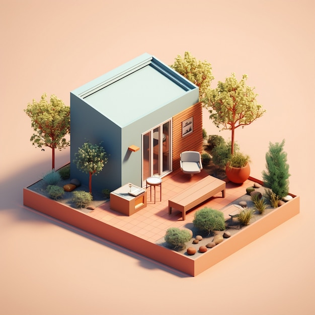 Foto gratuita rendering 3d di una casa isometrica