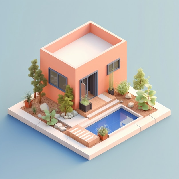 Foto gratuita rendering 3d di una casa isometrica