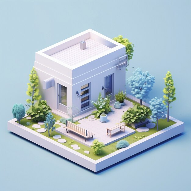 Foto gratuita rendering 3d di una casa isometrica