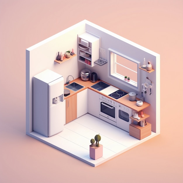 Foto gratuita rendering 3d di una casa isometrica