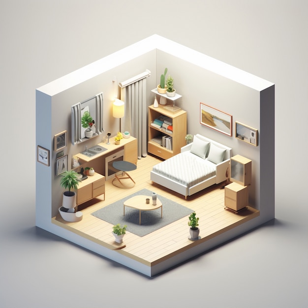 Foto gratuita rendering 3d di una casa isometrica