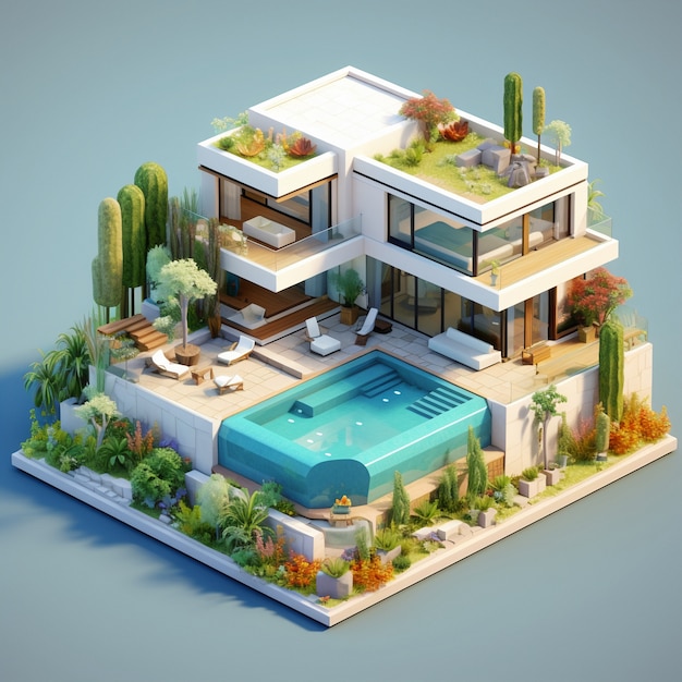 Free photo 3d rendering of isometric house