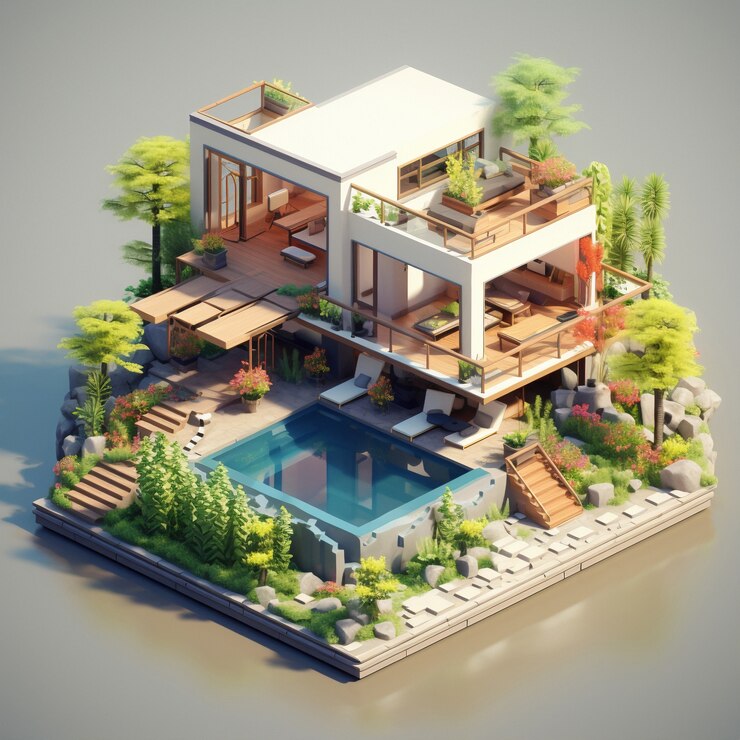 Free Photo 3d rendering of isometric house