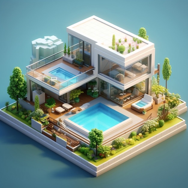 Free photo 3d rendering of isometric house