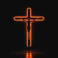 Free photo 3d rendering of jesus on neon cross