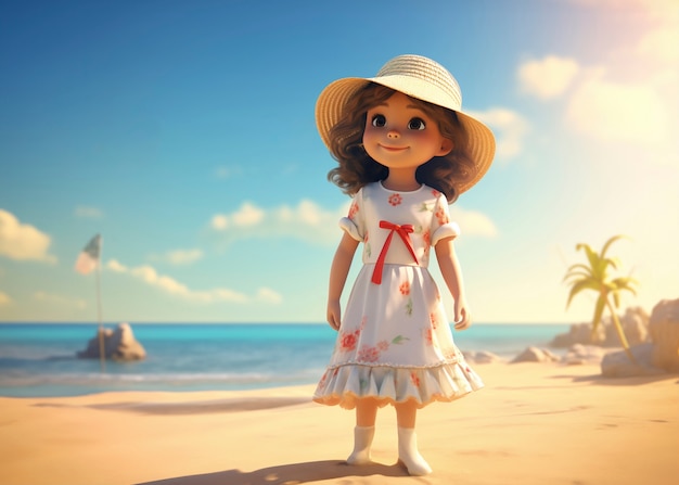 Foto gratuita rendering 3d del personaggio del bambino sulla spiaggia