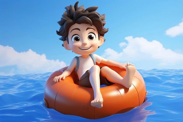 Foto gratuita rendering 3d del personaggio del bambino sulla spiaggia