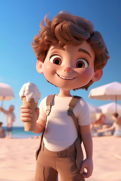 Free photo 3d rendering of kid character with ice cream