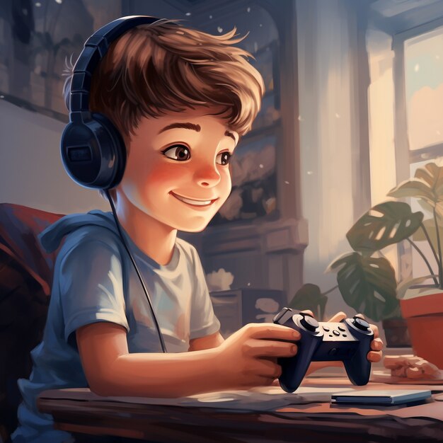 3d rendering of kid playing digital game