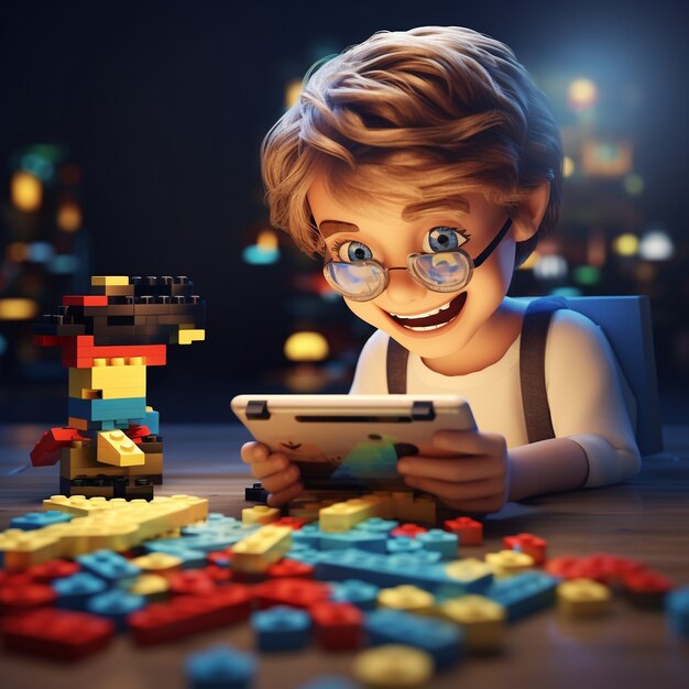 デジタル ゲームをプレイする子供の 3 d レンダリング