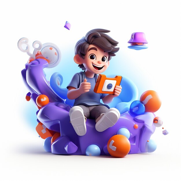 3d rendering of kid playing online