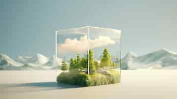 Free photo 3d rendering of landscape in cube