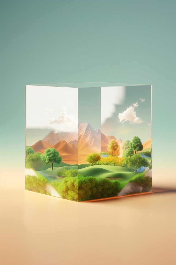 Free Photo 3d rendering of landscape in cube