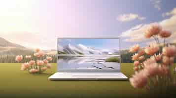 Free photo 3d rendering of laptop in nature