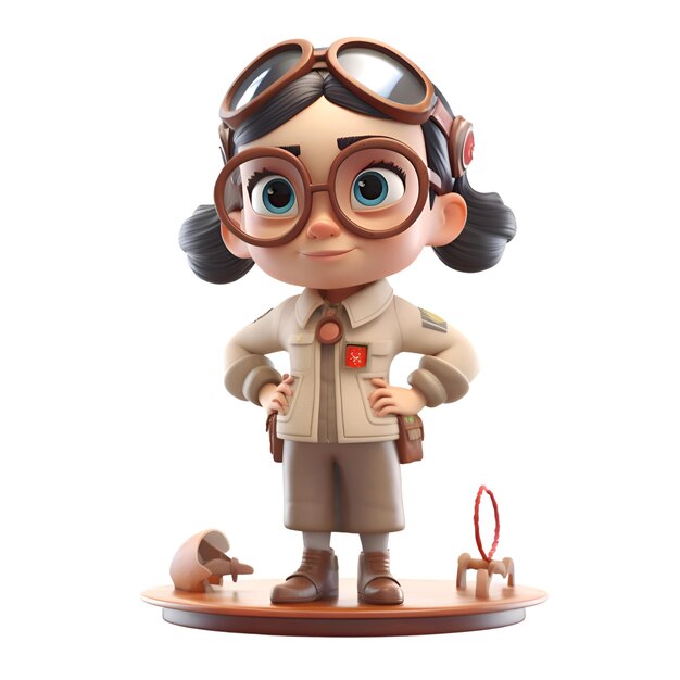 3d rendering of a little girl with pilot's cap and goggles