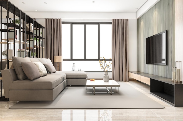 Free Photo 3d rendering loft luxury living room with bookshelf
