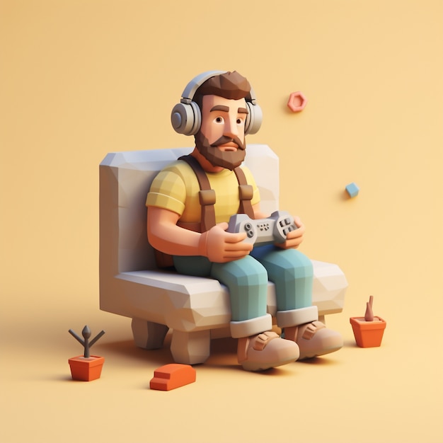 Free photo 3d rendering of man playing online