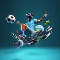 Free photo 3d rendering of man with vr glasses playing football