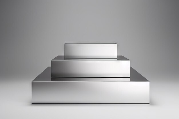 3D Rendering of a minimalist metallic podium for product presentation