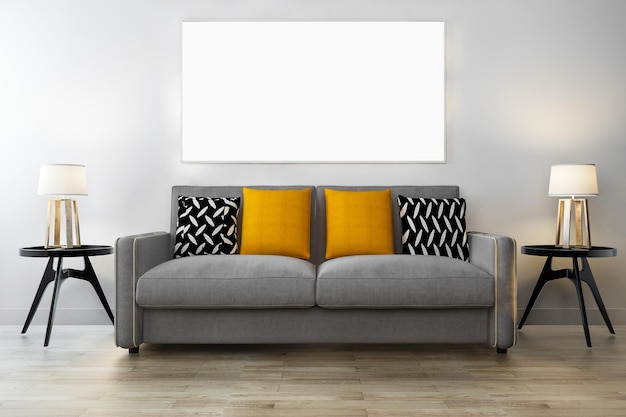 3d rendering mock up frame in living room with sofa