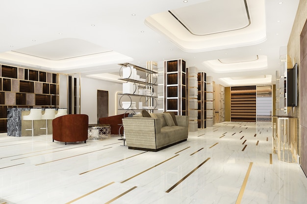 3d rendering modern luxury hotel and office reception and meeting lounge