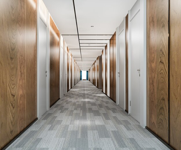 3d rendering modern luxury wood and tile hotel corridor